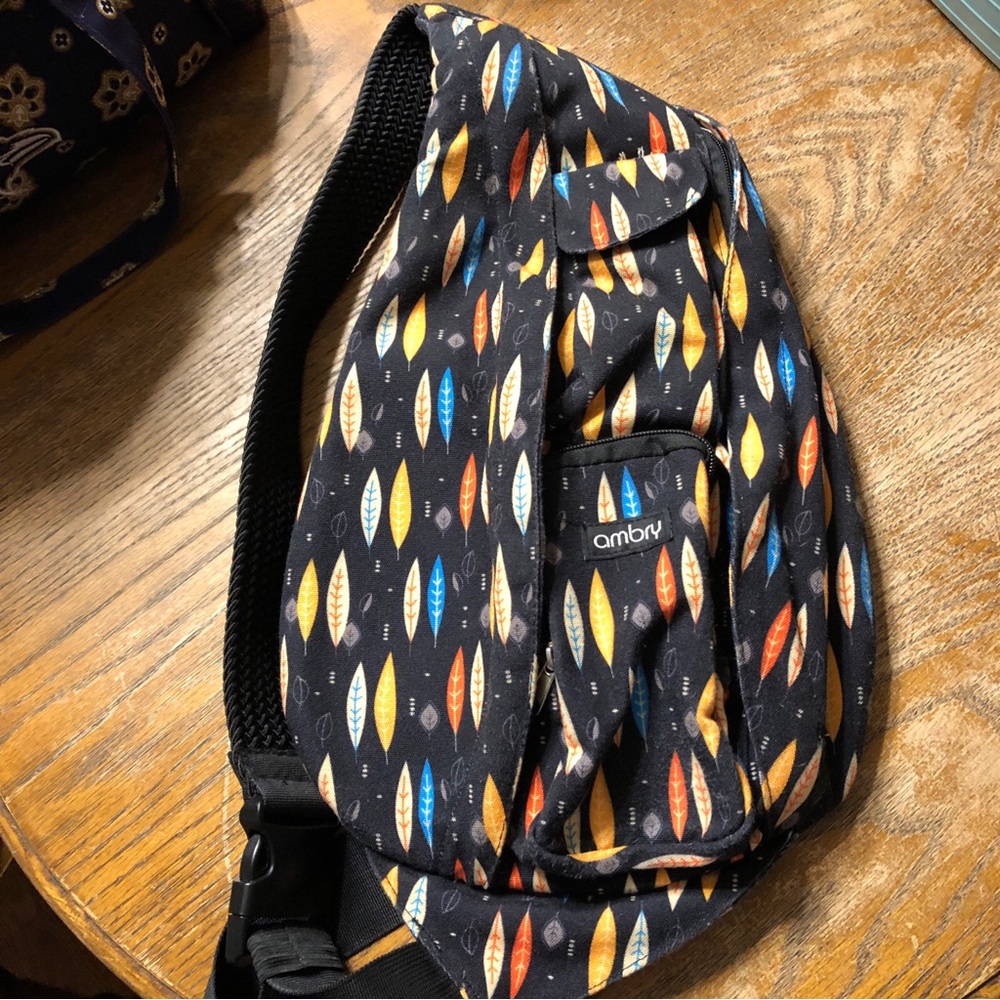 Ambry Black Crossbody Sling Bag with Multicolor Leaf Pattern